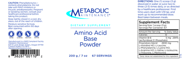 Amino Acid Base Powder * Metabolic Maintenance Supplement - Conners Clinic